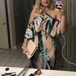 Cactus print halter maxi dress